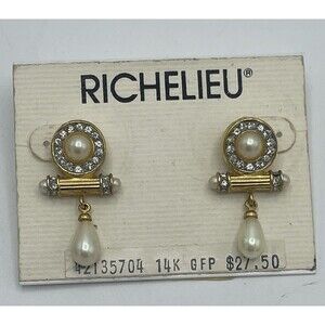Vintage Richelieu Gold & Pearl Drop Dangle Statement Earrings New